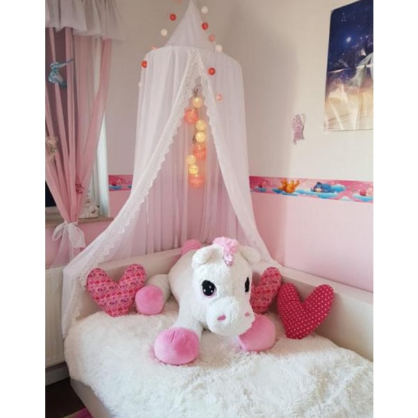 Sänghimmel för barn med Pom Pom hängnät Pink
