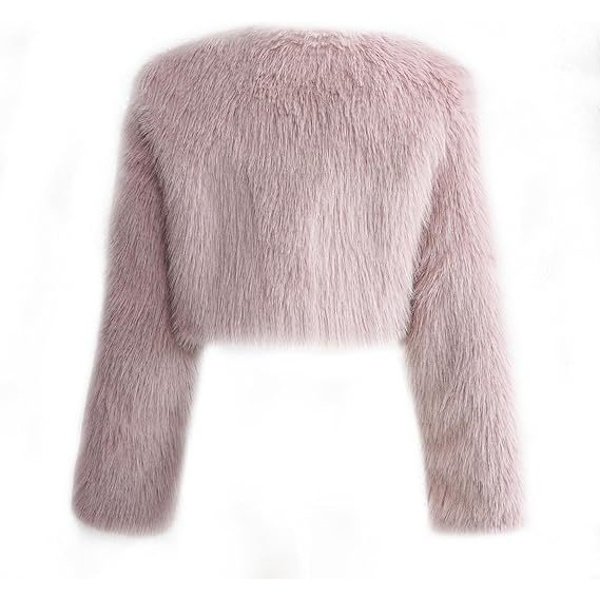 Kvinnors Mode Klippt Konstpälsjacka Långärmad Öppen Fram Kort Kavaj Pink M