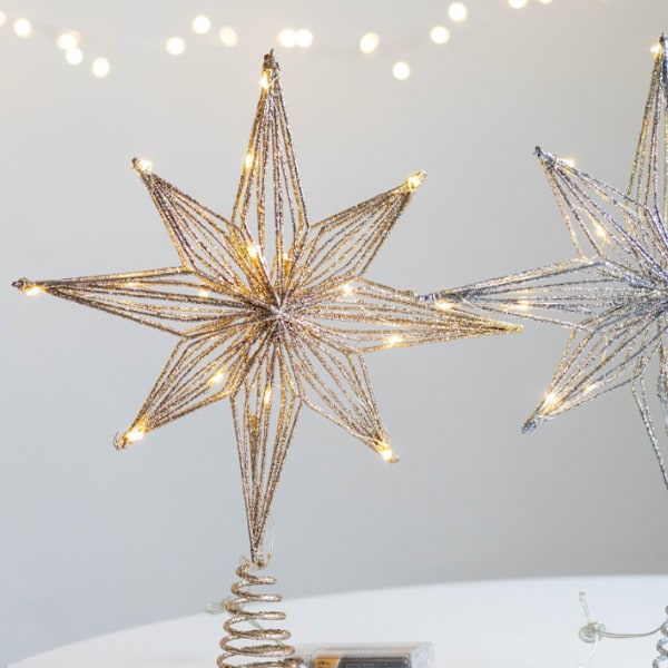 Christmas Star Tree Topper, Treetop Star silver1 30cm