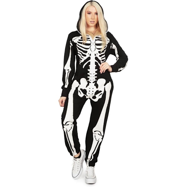 Halloween Skelet Kostume til Kvinder, Behagelig Let Voksen Onesie Jumpsuit XS