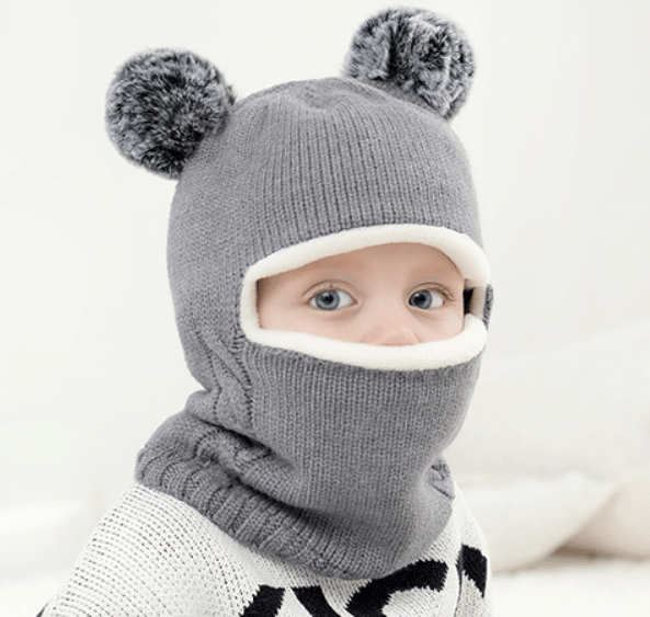 Barn Vintermössa Scarf Öronlapp Huv Kepsar grey