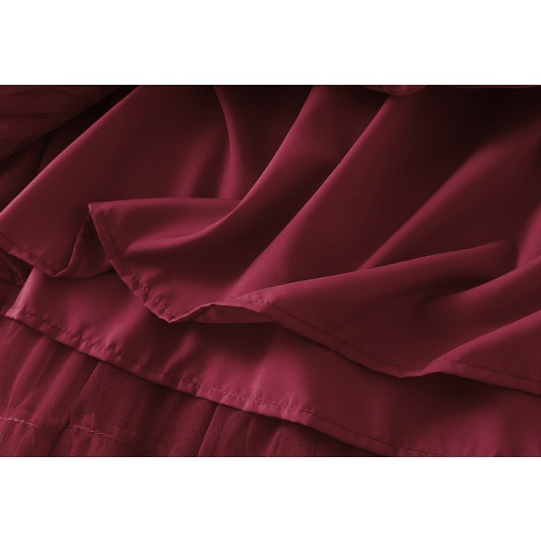 Dame Elastisk Talje Lagdelt Mesh Skørt Red M