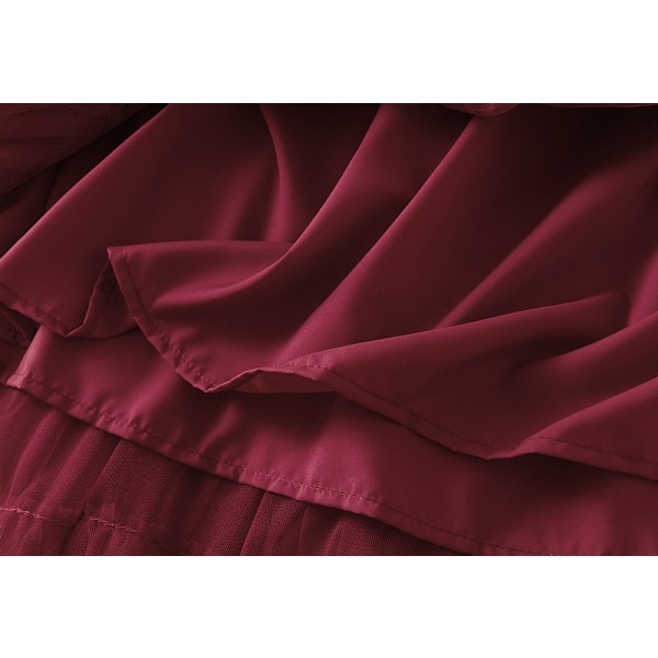 Kvinnors Elastisk Midja Lagrad Mesh-kjol Red M