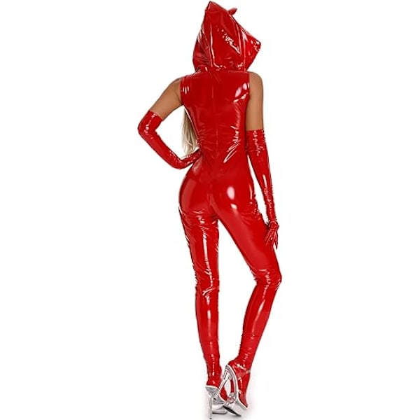 Kvinders Læder Body Suit Sæt Sexy Lynlås Patent Lingeri Red 4XL