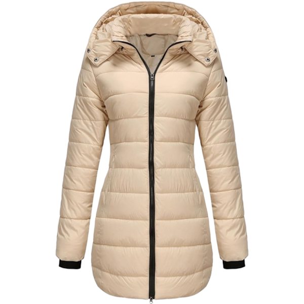 Dame Lang Pufferjakke med Hætte - Letvægts og Varmt Thermolite Khaki XL