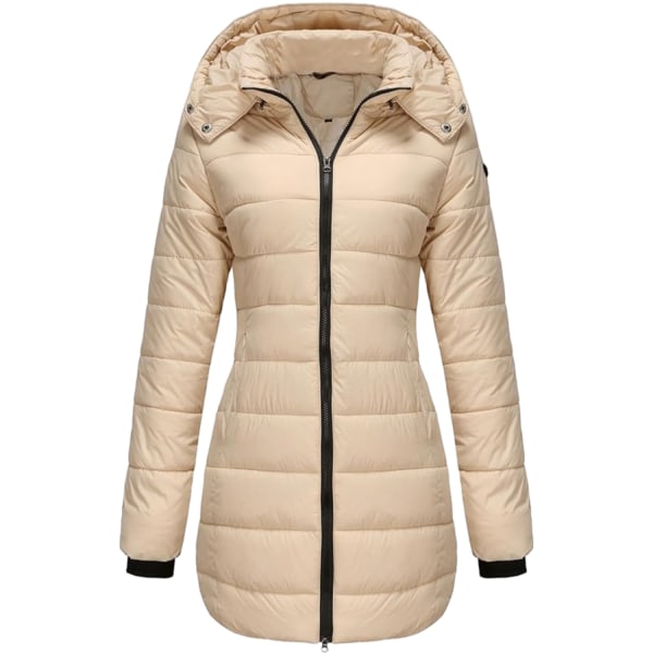 Lång dunjacka med huva för kvinnor, lätt och varm, Thermolite Khaki XXL