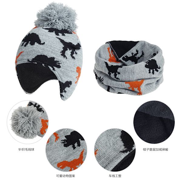 Barnmössa med Pompom Stickad Hatt Mysig Foder Vinter Skallehatt Grey 3-18 Months