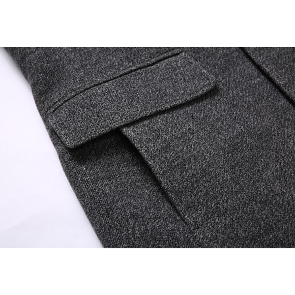 Mænds Uldblendsfrakke med Aftagelig Plaid-Sjal, Hakket Krave, Enkeltbryst Peacoat Trench Overfrakke Grey 2 2XL