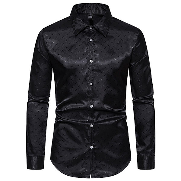 Mænds Casual Langærmet Lapel Trykt Knapløs Skjorte Black L