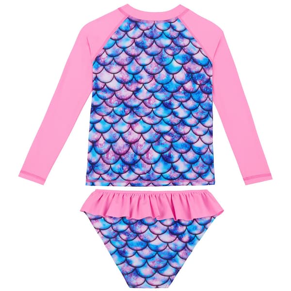 Piges 2-delt Badedragt Sæt Langærmet Rash Guard Badedragt Pink 100