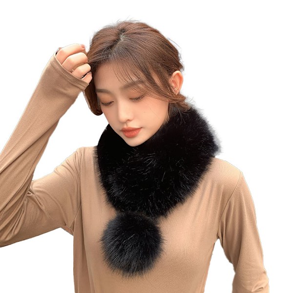 Dame Faux Fur Krage Sjal Fur Wraps Black