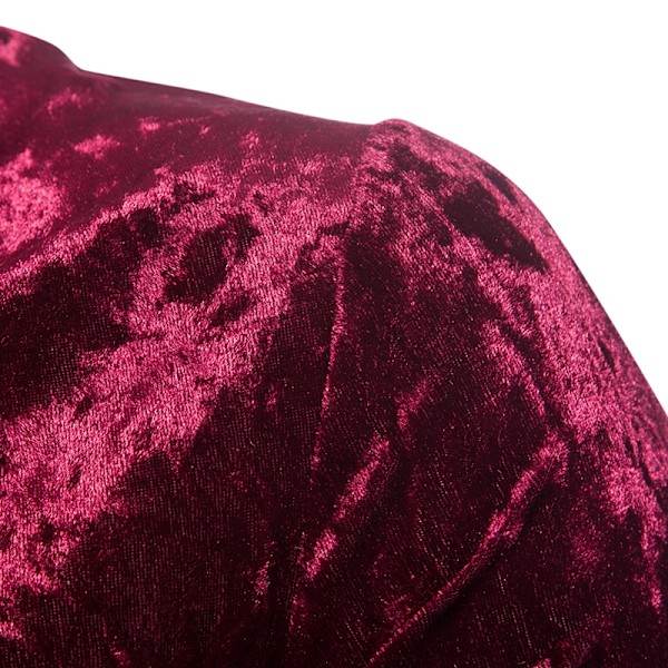 Herrar Sammet Långärmad Skjorta Turtleneck Slim Fit Topp Red M