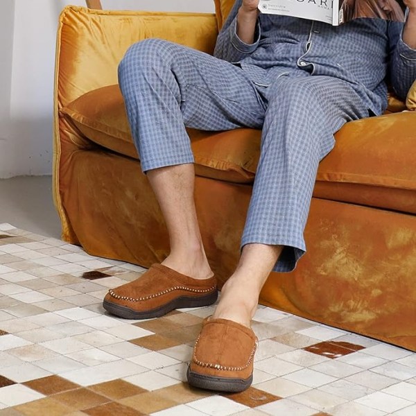 Mænds Slip On Moccasin Tøfler, Indendørs/Udendørs Varme Fuzzy Komfortable Husesko khaki 11-12