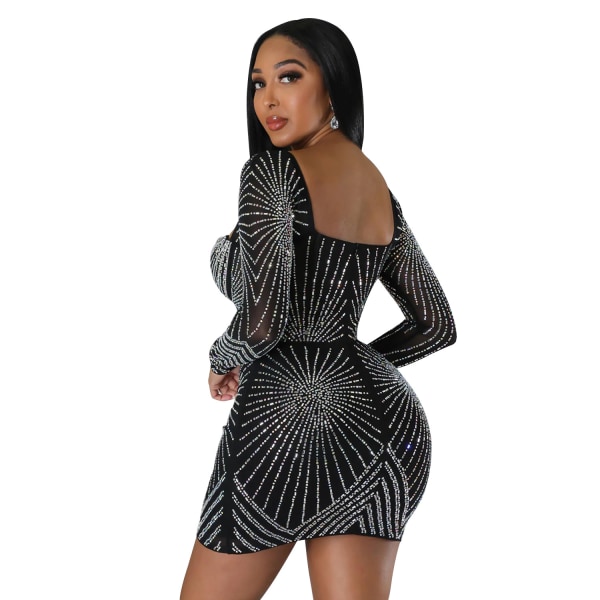 Kvindes Sequin Mesh Rygfri Mini Bodycon Kjole Elegant Glitter Festkjole XL