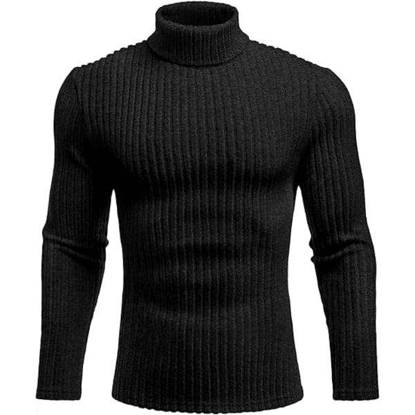 Mænds Høj Hals Langærmet Varmt Strikket Top Black XL