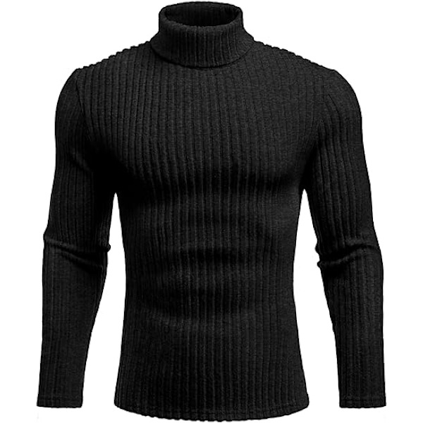 Varm stickad tröja med hög hals för män, långärmad Black M