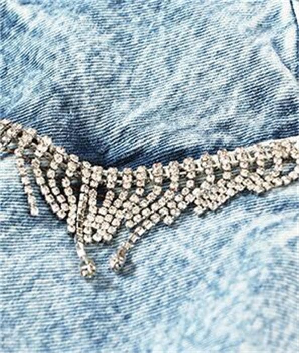 Denimshorts med volangfåll för kvinnor m