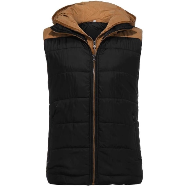 Mænds Dobbelt Lynlås Vest Hoodie, Efterår Vinter Frakke Black 5XL