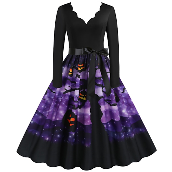 Klänning för Halloween Pumpa Ghost Print Klänning för kvinnor purple M