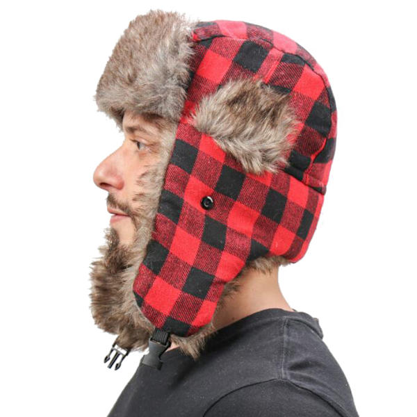 Rutig Aviator Fur Trapper Hat för kvinnor män red2