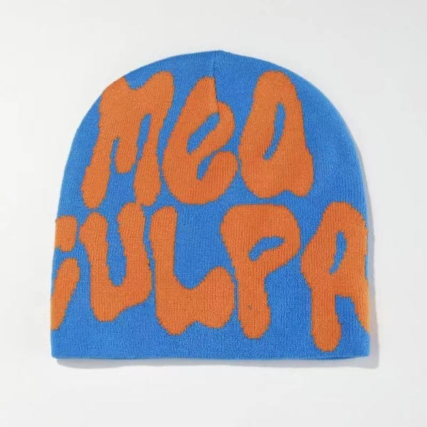 Dame Grafisk Beanie Skull Hat MEA Culpa Y2K Strikket Beanie Varmt Vinterhat White Blue