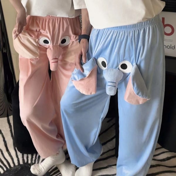 Roliga Elefant Pyjamasbyxor, Söta Tredimensionella Parpyjamasbyxor Blue M