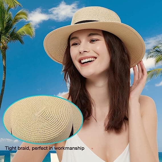 Kvinnor Bred Brätte Straw Panama Sun Hat Beige