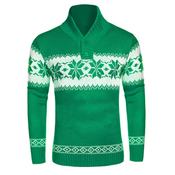 Herrar Långärmad Julmönstrad Stickad Tröja Green XL