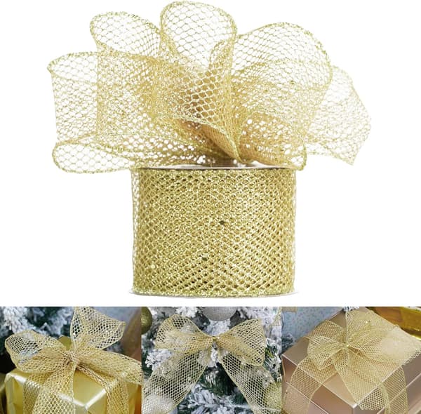 Guld och Silver Mesh DIY Julgran Glitter Mesh Rulle Dekoration Yellow