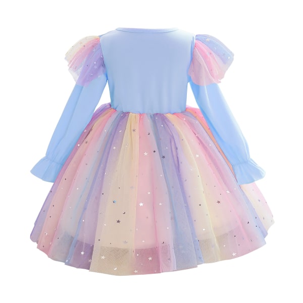 Enhjørning Regnbue Tulle Ballkjole Tutu Prinsesse Tema Fest blue 120cm