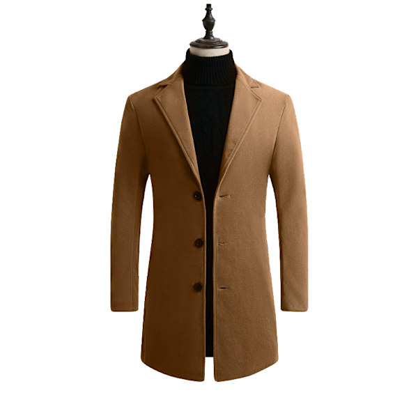 Mænds Trenchcoat i Uldblænding, Slank Pasform, Overfrakke Khaki XL