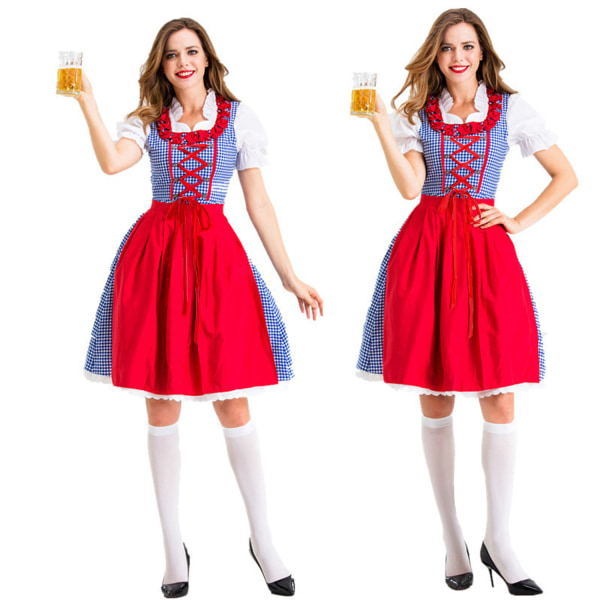 Damkläder Oktoberfestklänning Tysk Dirndlklänning 2-delad för Bayerisk Karneval M