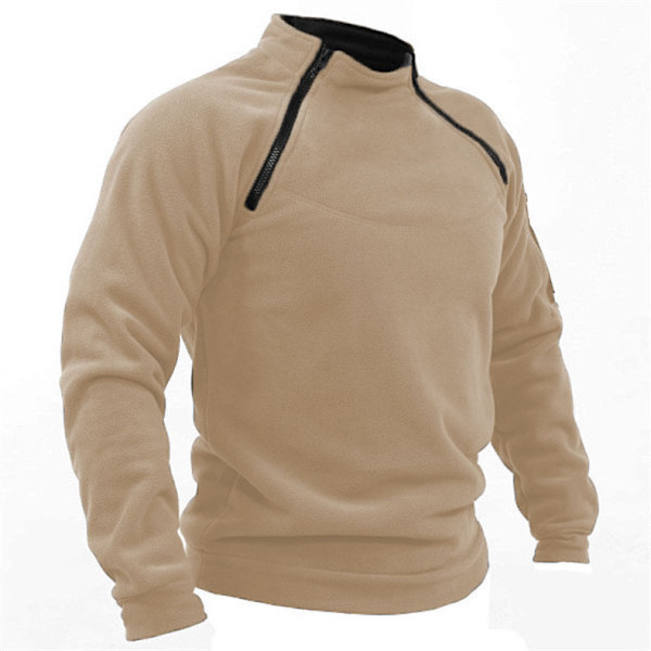 Herrar Quarter Zip Fleecefodrad Stå-upp Krage Tröja Khaki M