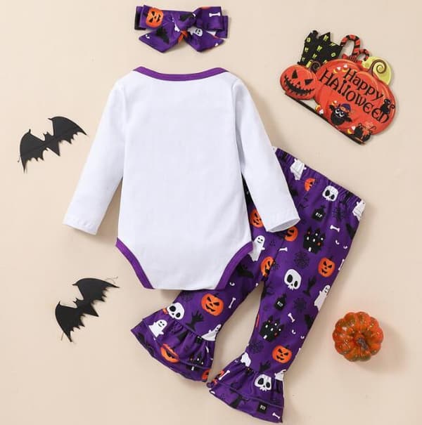 Halloween-set för flickor med pumpaprint, 3 delar Purple 100CM