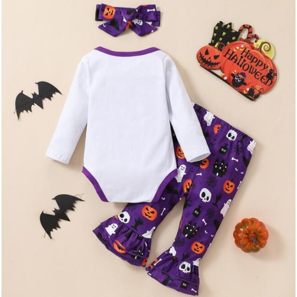 Halloween-set för flickor med pumpaprint, 3 delar Purple 70CM