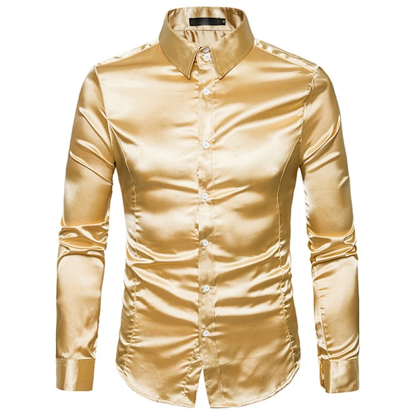 Dansbalskjortor i glänsande satin för män Yellow XL