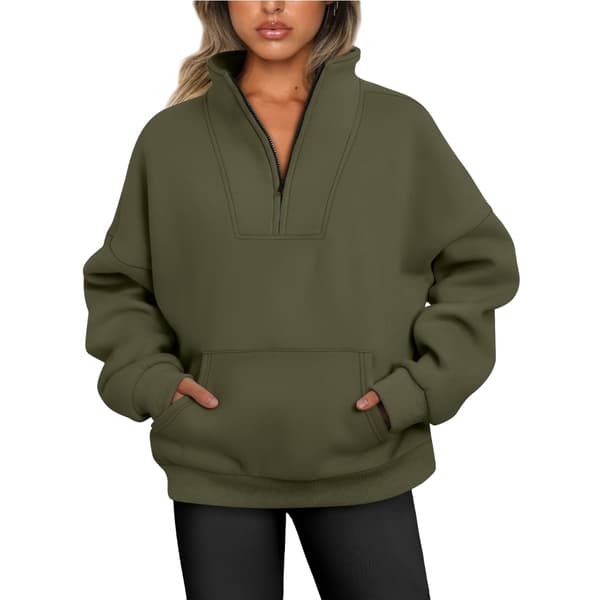 Dam Halv Zip Sweatshirt Casual Långärmad Stå Krage Pullover Jacka GREEN 5XL