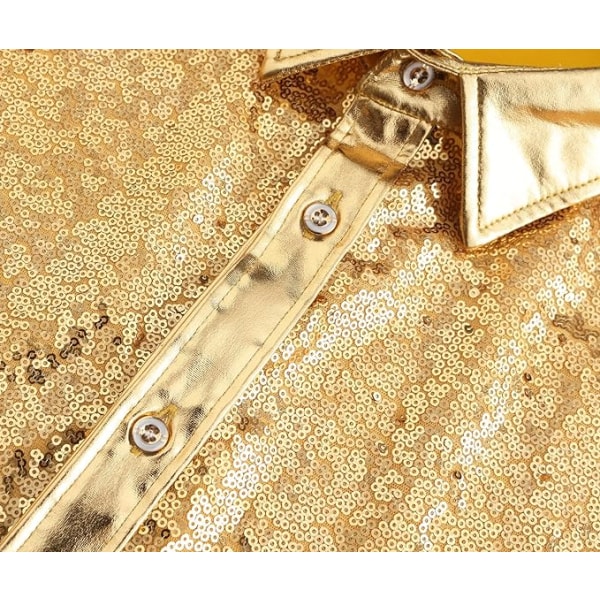 Herr paljetter långärmad skjorta Metallic 58-talsskjorta Button-Down skjortor Gold XL