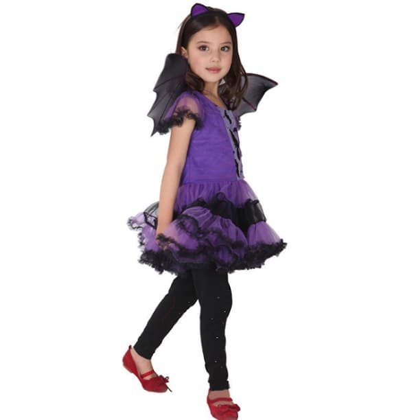 Lila fladdermus Halloween kostym för flickor 130cm