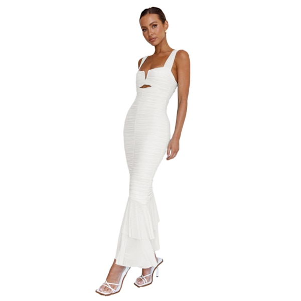 Kvinner Halter V-hals Trykte Lange Kveldskjole White XL