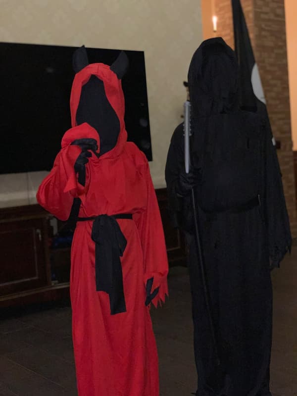 Grim Reaper Halloween-kostym med lysande röda ögon L