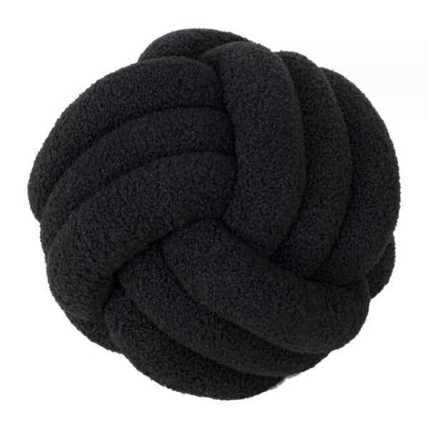 Handstickad Knuten Boll Lammull Kudde Black 28CM