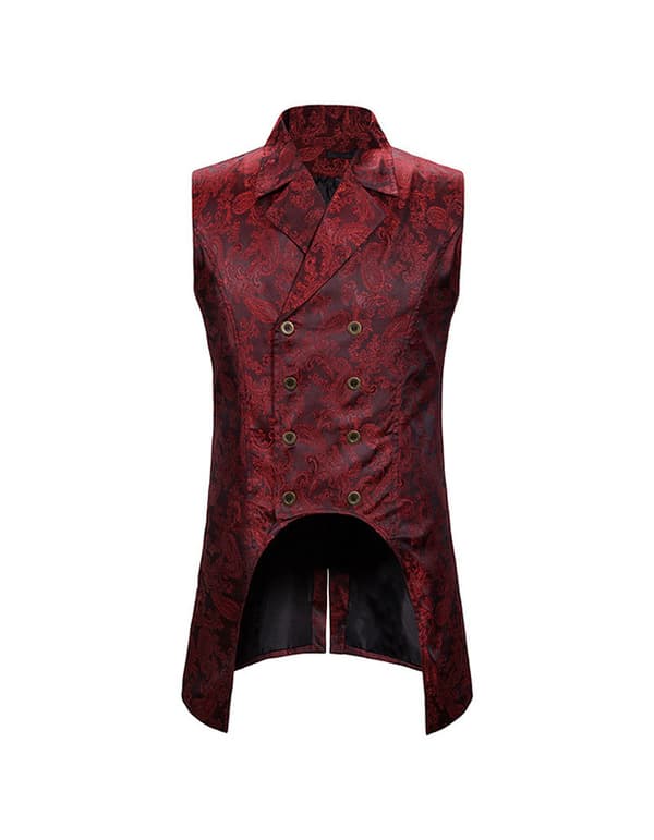 Gotisk Steampunk Dubbelknäppt Väst Brokad Midjeväst för Män red 2XL