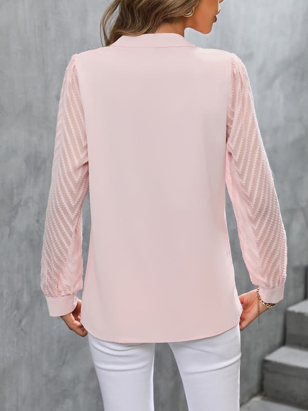 Dam Blusar i Chiffon med Lång Ärm, V-ringad, Casual Pink M