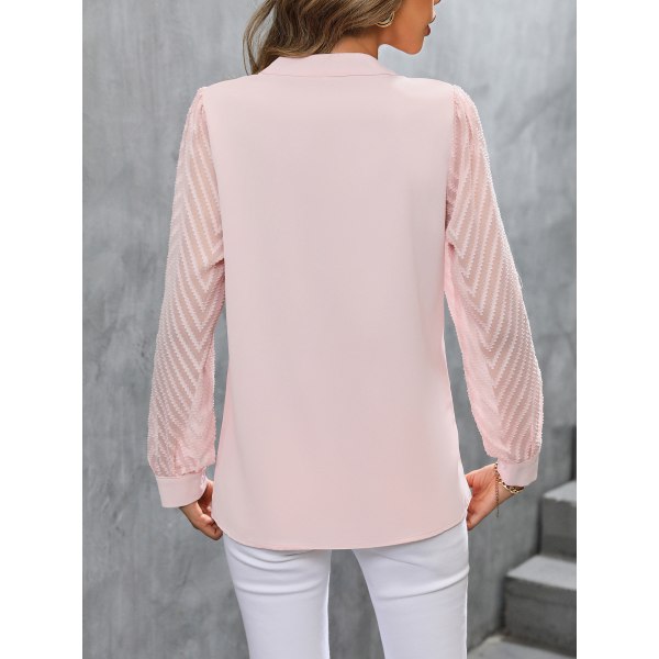 Dame Chiffon Bluser med Lange Ærmer, V-hals, Casual Skjorter Pink S