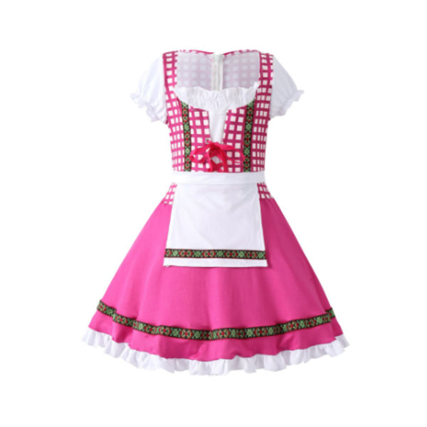 Tyska Oktoberfest-dräkt för flickor Dirndl-klänningar Pink XL