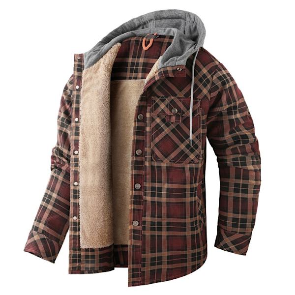Mænds Flanneljakke Løstsiddende Plaid Sherpaforet Flannelskjorte Trykknapper Varme Vinterjakker Lommer Coffee XL