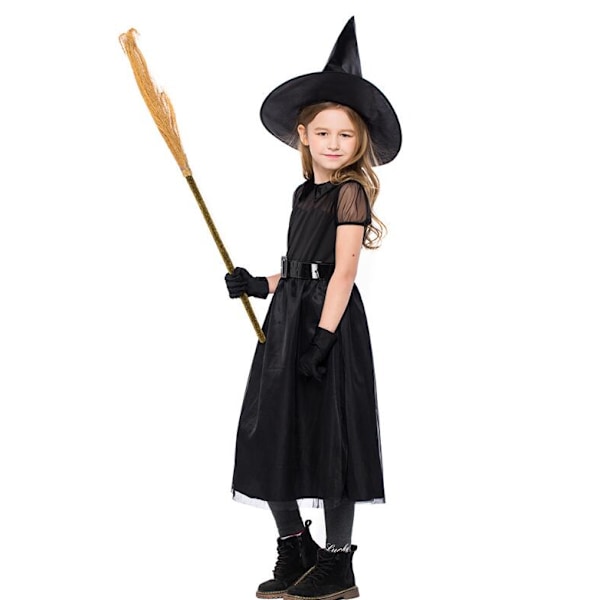 Svart Heks Kostyme for Jenter Halloween Kostymefest M
