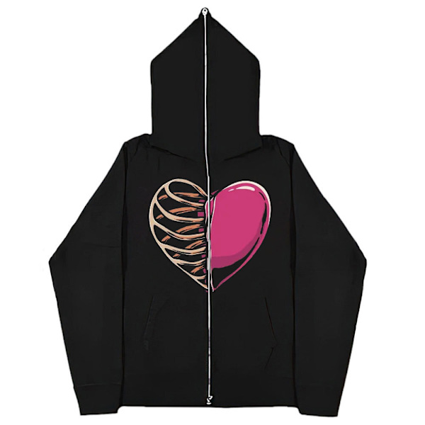 Y2k Skelett Hel Dragkedja Hoodie Kvinnor Män Rhinestone Skalle Grafisk Tryckt Tröja style 1 L