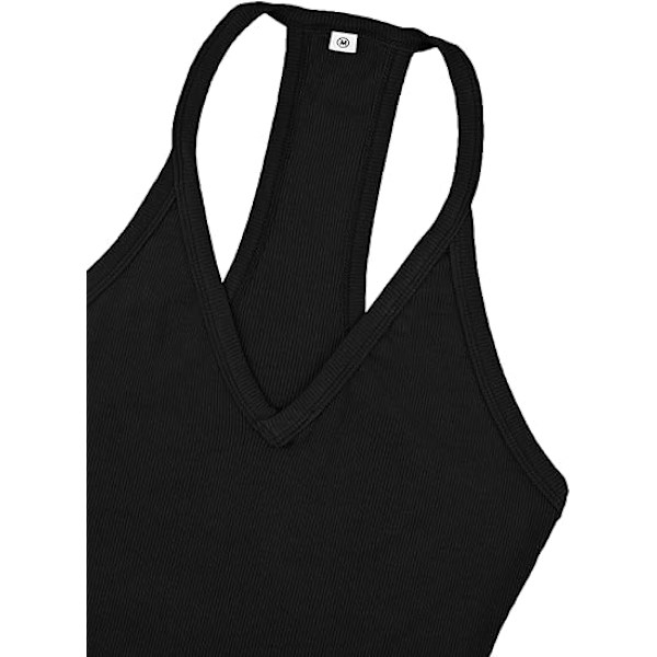 Dam Racerback Basic Tank Camisole V-ringad Slim Fit Ribbad Ärmlös Black L